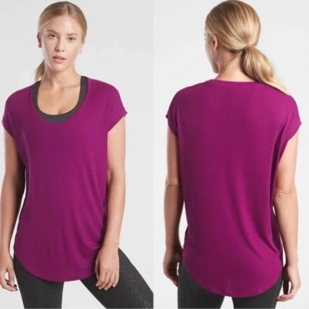 Athleta Cloudlight Rib Stratus Tee Exotic Fuchsia Shirt